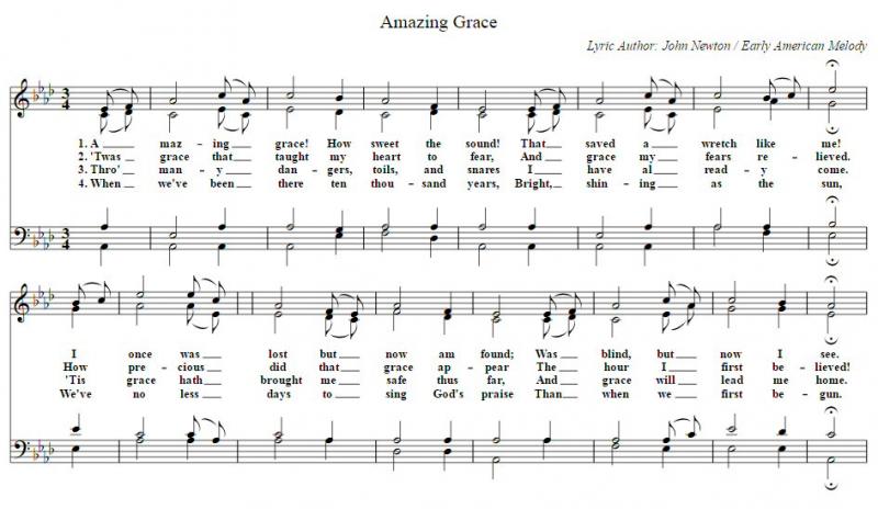Figure 3 Amazing Grace traditional sheet music