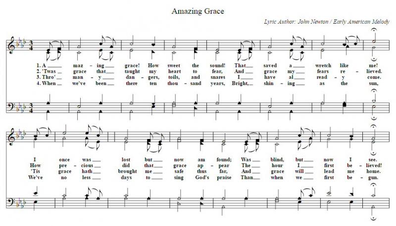 Figure 4 Amazing Grace sheet music in the 7 shape note style